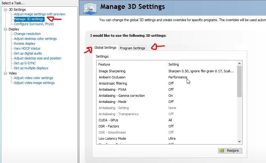 best settings for nvidia manage 3d settings